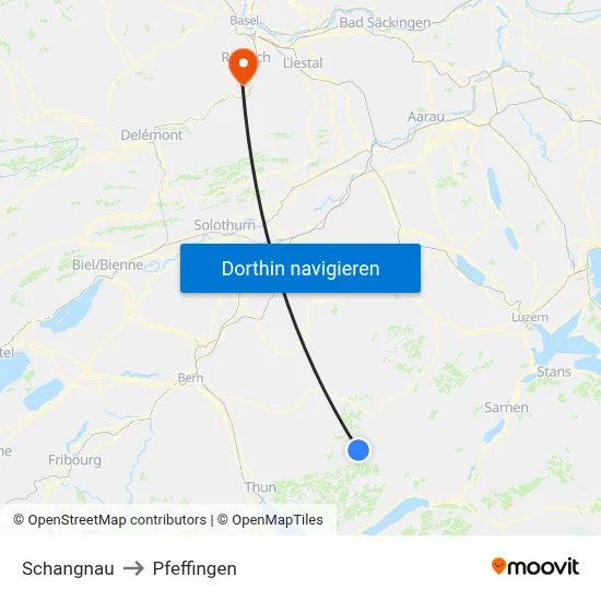 Schangnau to Pfeffingen map