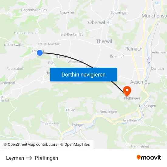 Leymen to Pfeffingen map
