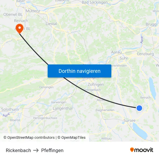 Rickenbach to Pfeffingen map