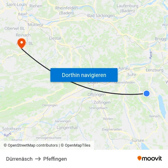 Dürrenäsch to Pfeffingen map
