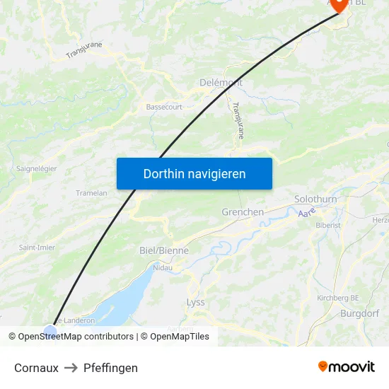 Cornaux to Pfeffingen map