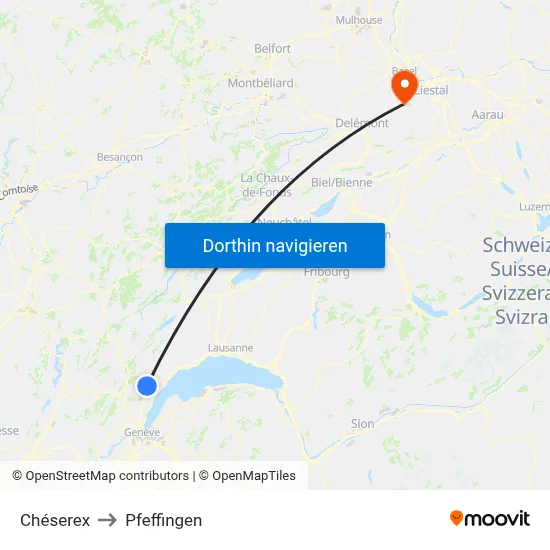 Chéserex to Pfeffingen map