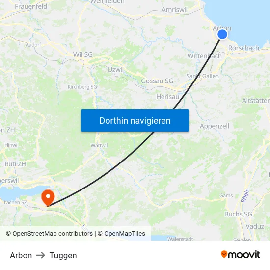 Arbon to Tuggen map