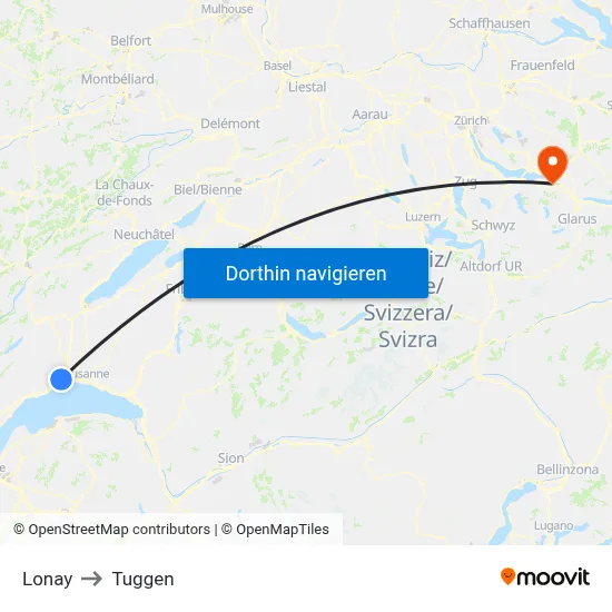 Lonay to Tuggen map