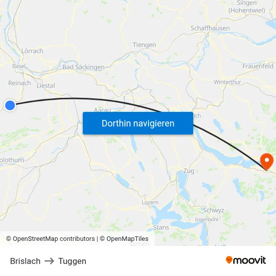Brislach to Tuggen map