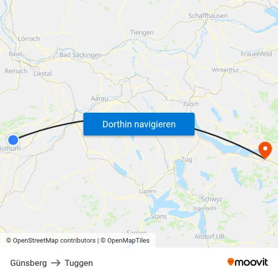 Günsberg to Tuggen map