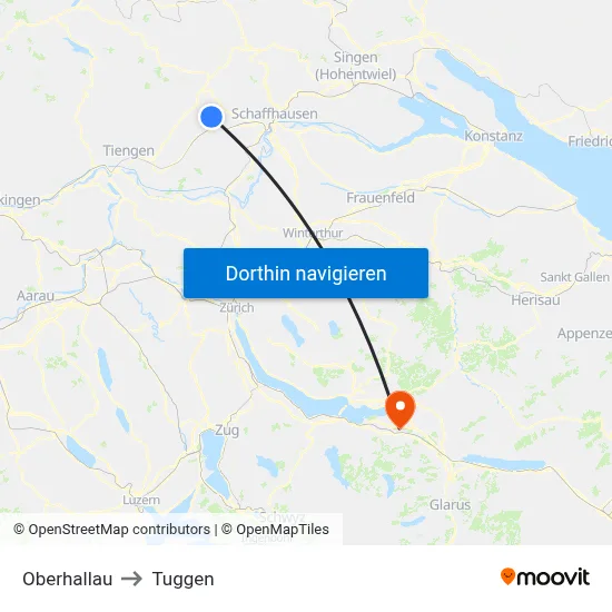 Oberhallau to Tuggen map