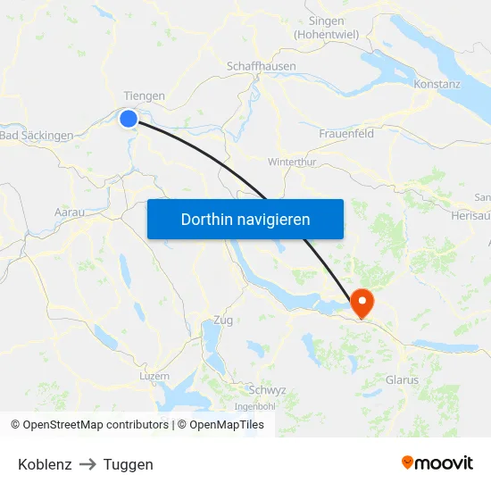 Koblenz to Tuggen map