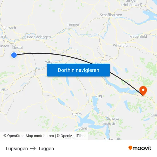 Lupsingen to Tuggen map