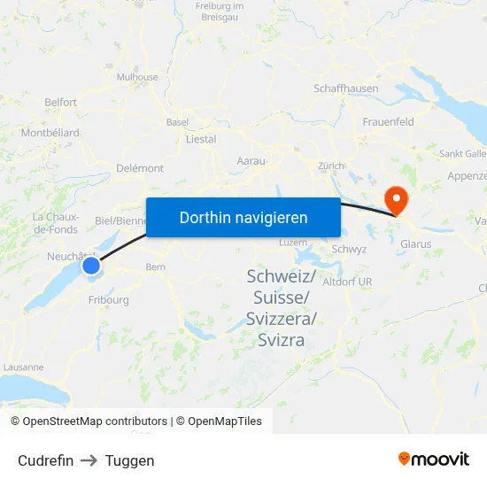 Cudrefin to Tuggen map