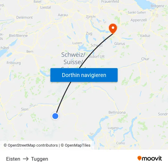 Eisten to Tuggen map