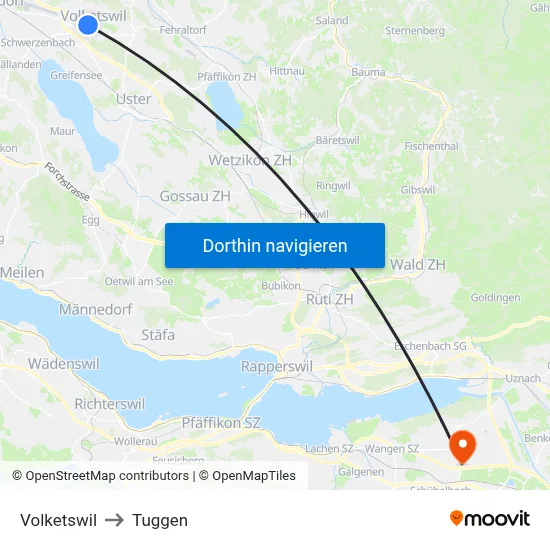 Volketswil to Tuggen map