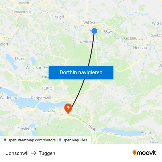 Jonschwil to Tuggen map
