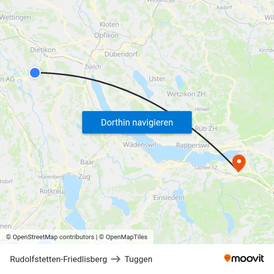 Rudolfstetten-Friedlisberg to Tuggen map