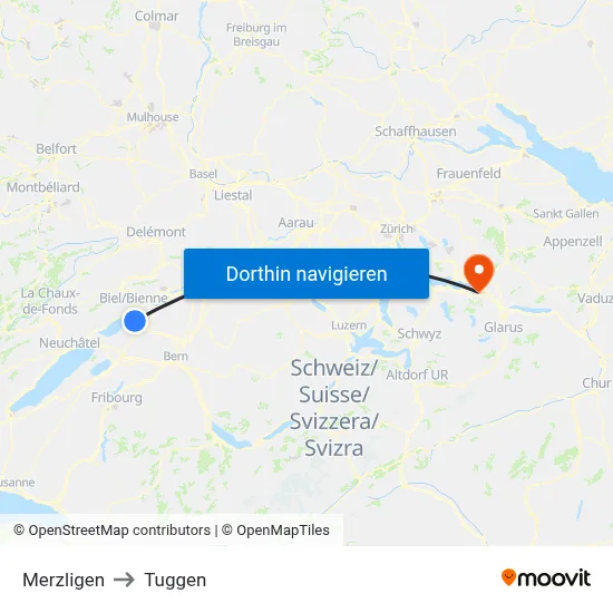 Merzligen to Tuggen map