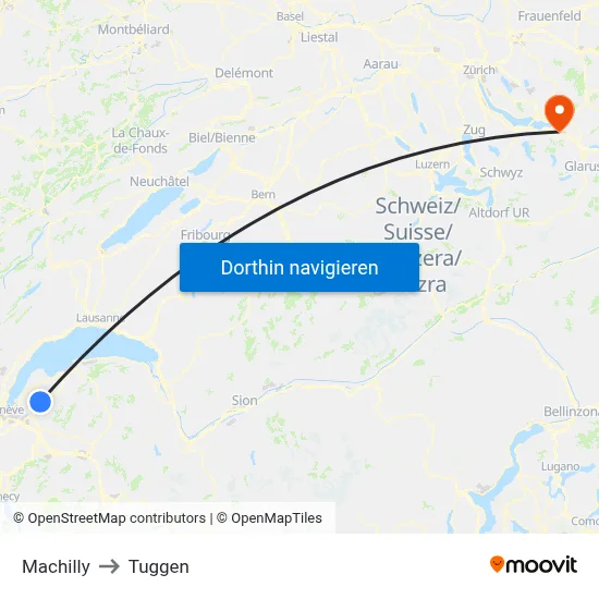 Machilly to Tuggen map