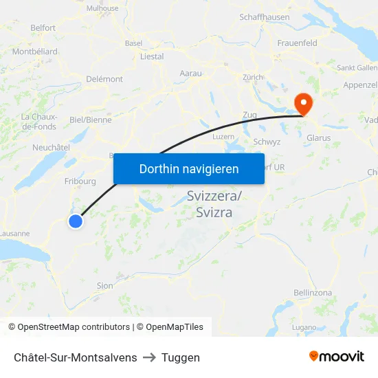 Châtel-Sur-Montsalvens to Tuggen map