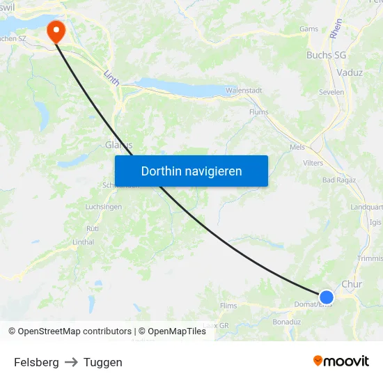 Felsberg to Tuggen map
