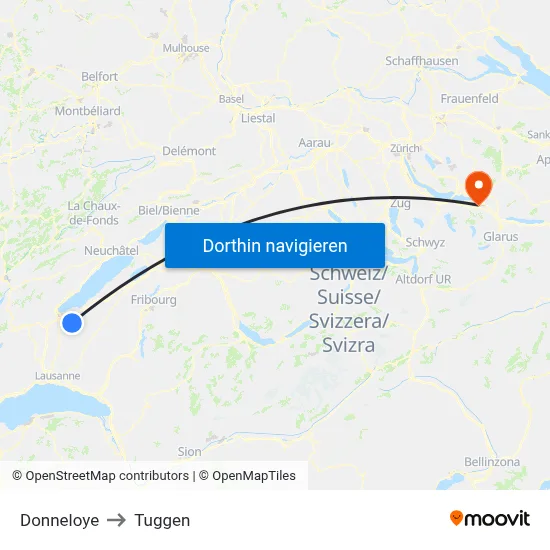 Donneloye to Tuggen map