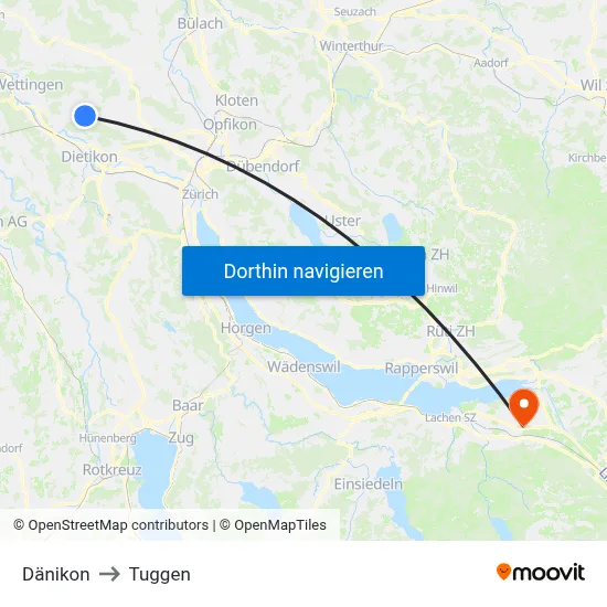 Dänikon to Tuggen map