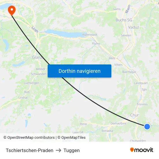 Tschiertschen-Praden to Tuggen map