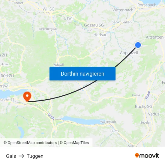 Gais to Tuggen map