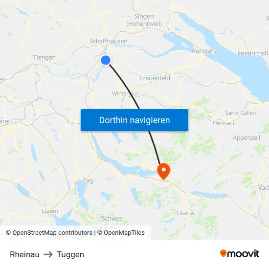 Rheinau to Tuggen map