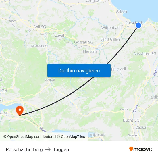 Rorschacherberg to Tuggen map