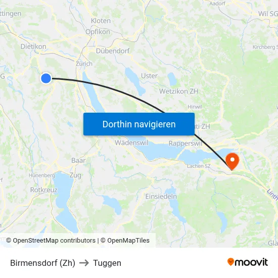 Birmensdorf (Zh) to Tuggen map