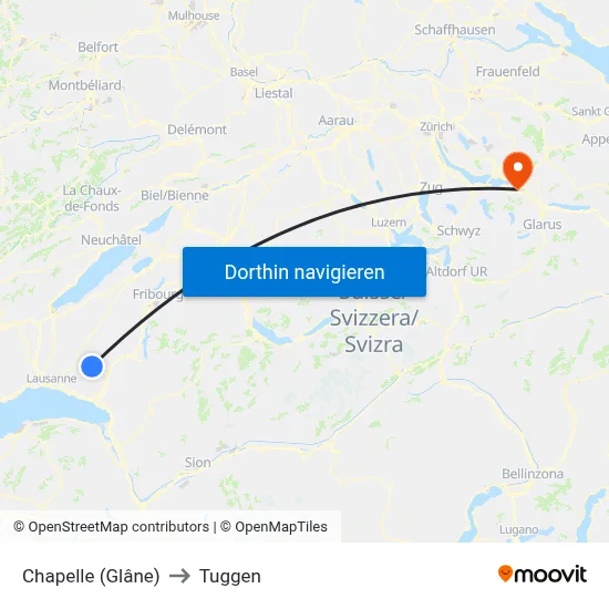 Chapelle (Glâne) to Tuggen map
