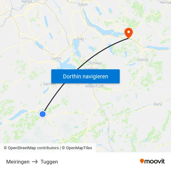 Meiringen to Tuggen map