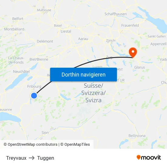Treyvaux to Tuggen map