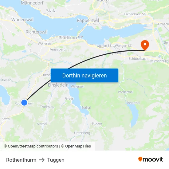 Rothenthurm to Tuggen map