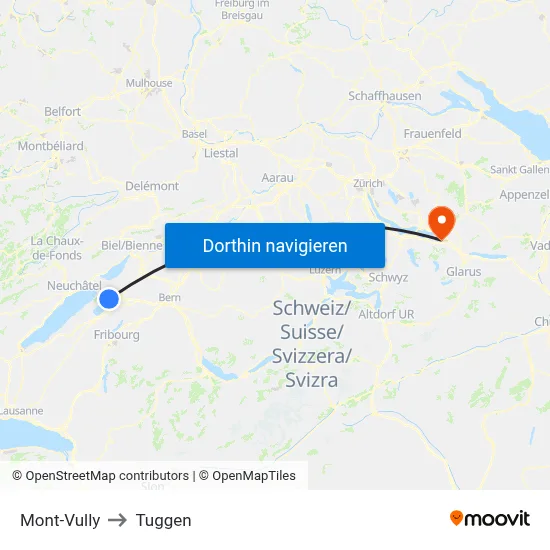 Mont-Vully to Tuggen map