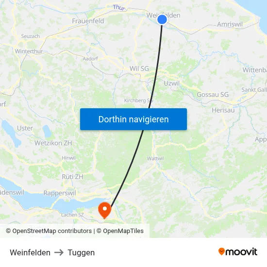 Weinfelden to Tuggen map