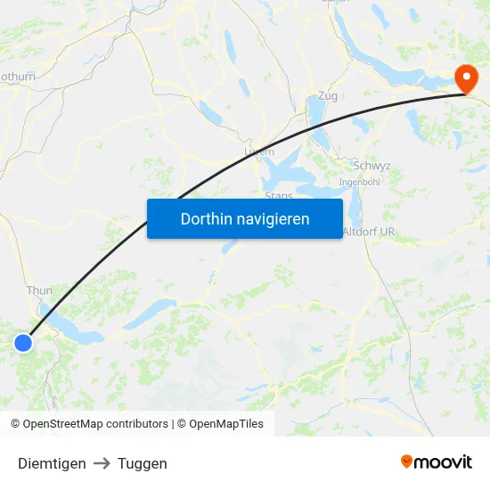 Diemtigen to Tuggen map