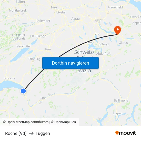 Roche (Vd) to Tuggen map