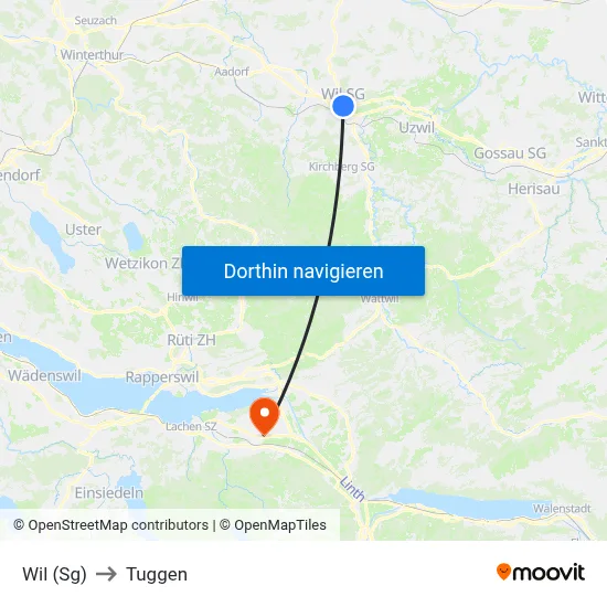 Wil (Sg) to Tuggen map