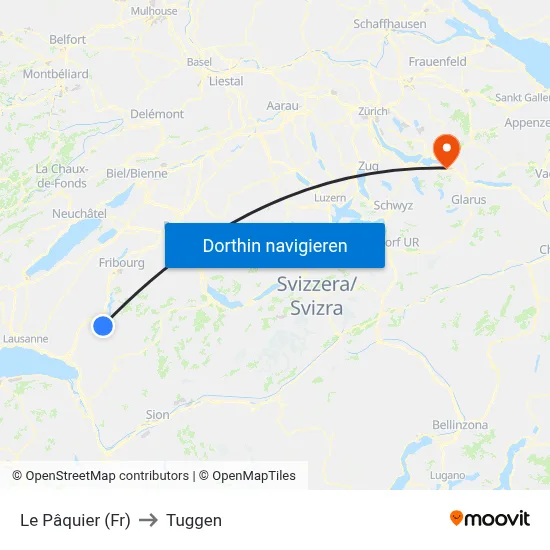 Le Pâquier (Fr) to Tuggen map