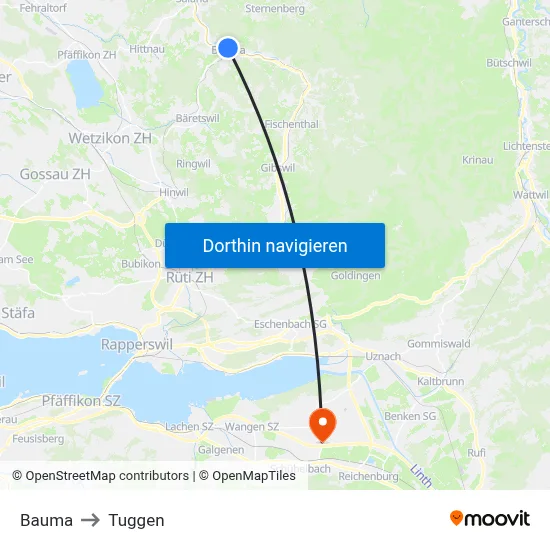 Bauma to Tuggen map