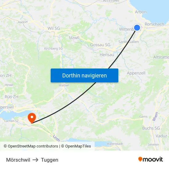 Mörschwil to Tuggen map