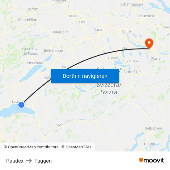 Paudex to Tuggen map
