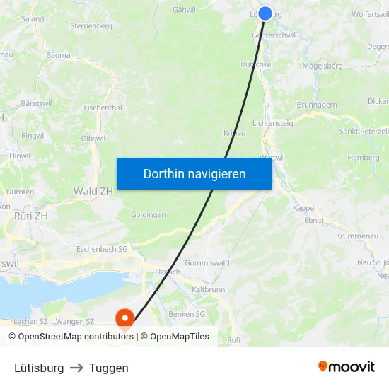 Lütisburg to Tuggen map
