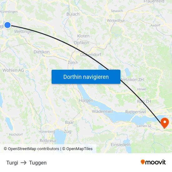 Turgi to Tuggen map