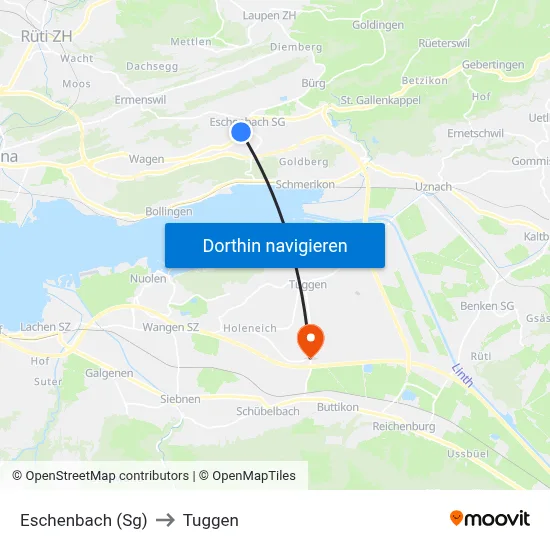 Eschenbach (Sg) to Tuggen map