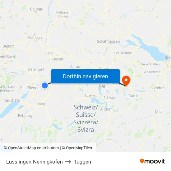 Lüsslingen-Nennigkofen to Tuggen map