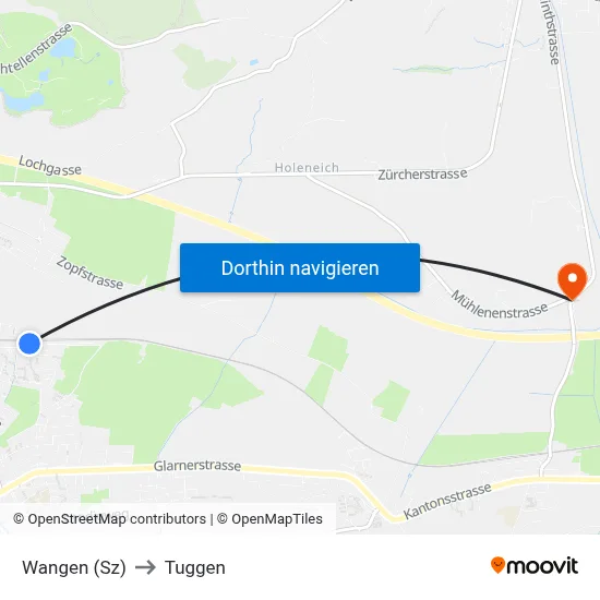 Wangen (Sz) to Tuggen map