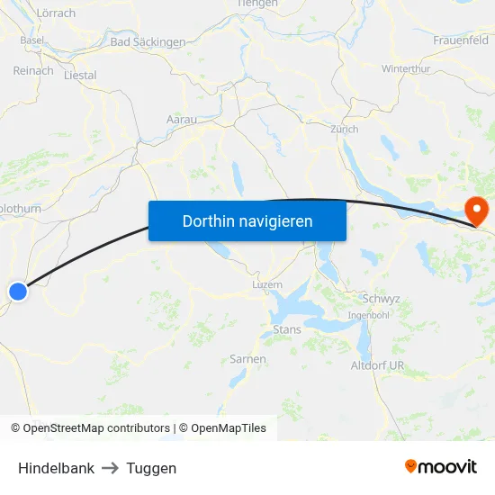 Hindelbank to Tuggen map
