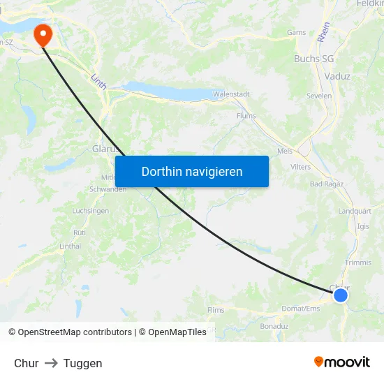Chur to Tuggen map
