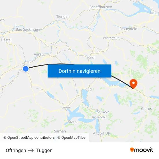 Oftringen to Tuggen map